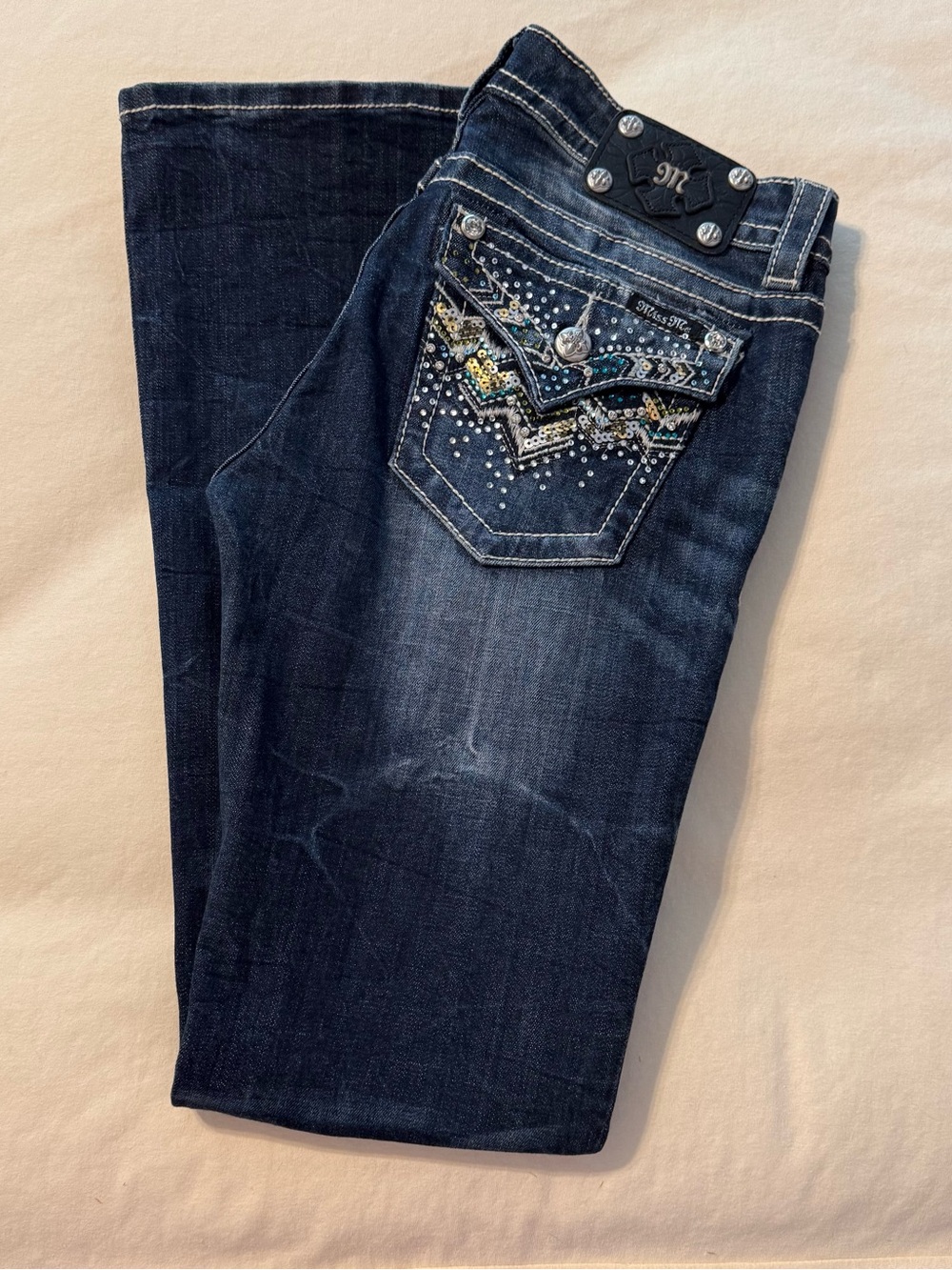 Miss Me Navy Bootcut Jeans with Embellished Back Pockets